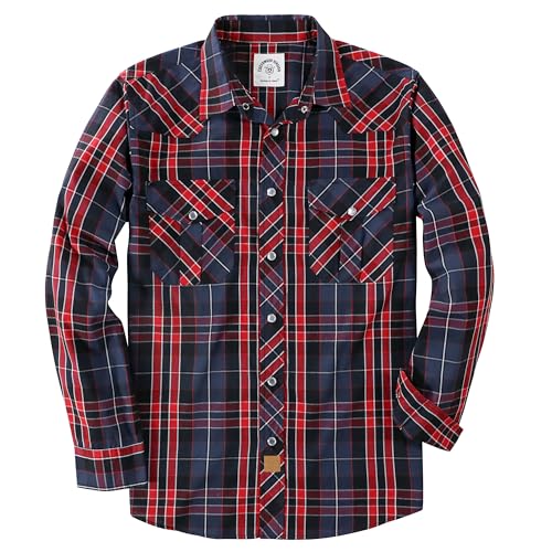 Dubinik® Freizeithemden Für Herren Kariertes Westernhemd Herren Cowboy Druckknöpfe Freizeithemd Langarm Vintage Regular Fit von Dubinik