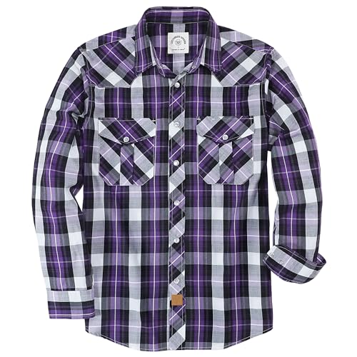 Dubinik® Freizeithemden Für Herren Kariertes Westernhemd Herren Cowboy Druckknöpfe Freizeithemd Langarm Vintage Regular Fit von Dubinik