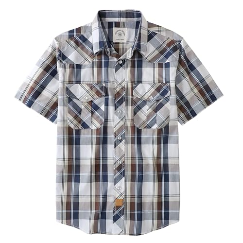 Dubinik® Kurzarmhemd Herren Kariertes Western Hemd Herren Kurzarm Druckknöpfe Freizeithemden Cowboy Vintage Regular Fit von Dubinik