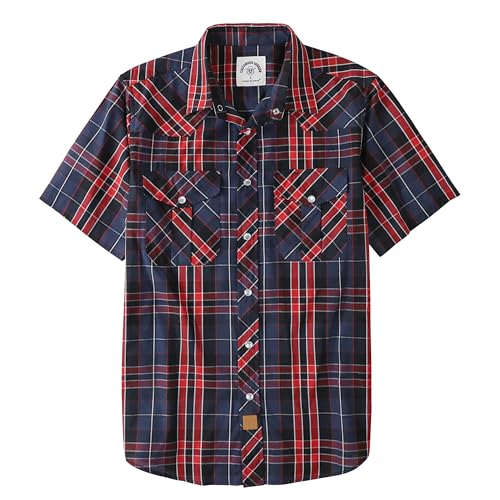 Dubinik® Kurzarmhemd Herren Kariertes Western Hemd Herren Kurzarm Druckknöpfe Freizeithemden Cowboy Vintage Regular Fit von Dubinik
