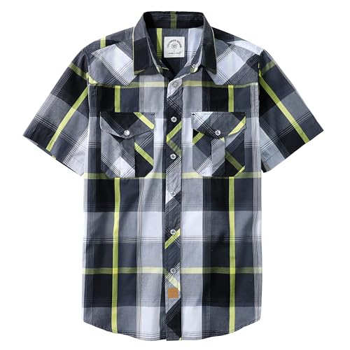 Dubinik® Kurzarmhemd Herren Kariertes Western Hemd Herren Kurzarm Druckknöpfe Freizeithemden Cowboy Vintage Regular Fit von Dubinik