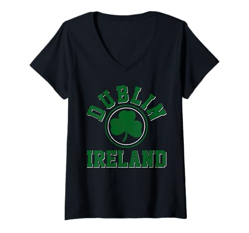 Damen Dublin Irland Kleeblatt St. Patricks Day Souvenir T-Shirt mit V-Ausschnitt von Dublin Irland Souvenirs