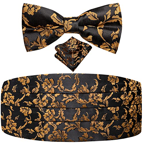 Dubulle Herren-Manschettenknöpfe, Kummerbund und Fliege, Paisleymuster, vorgebundene Fliege und Taschentuch, Party, Schwarz, Gold, Bronze, Medium von Dubulle