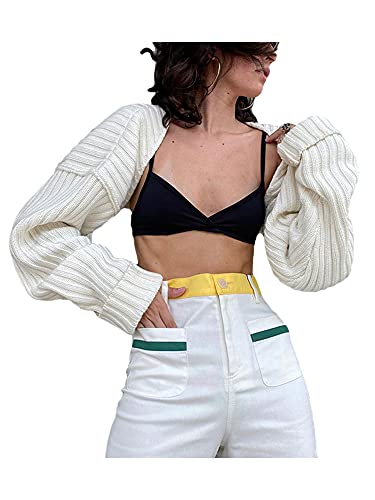 Damen Sexy Langarm Open Front Crop Cardigan Drop Shoulder Solide Oberbekleidung, weiß, One size von Dubute