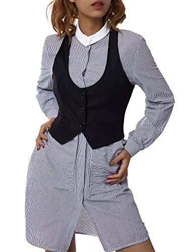 Damen Weste ärmellos Knopfleiste Slim Fit Cropped Anzugweste Y2K Gothic Streetwear, Schwarz , 42 von Dubute