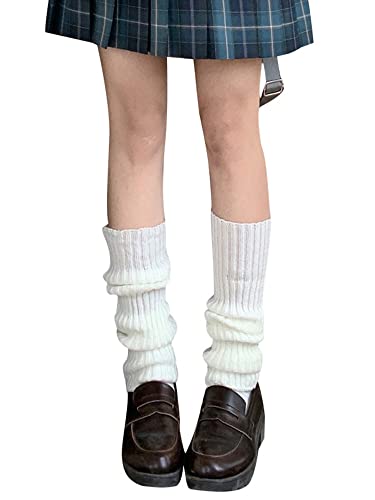 Dubute Damen Beinwärmer 80er Harajuku Kawaii Strick Häkelsocken Gestrickte warme Oberschenkel hohe Socken (White A, One Size) von Dubute
