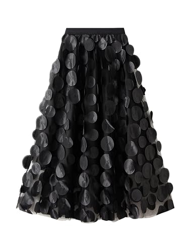 Dubute Damen Elastische Taille Tiered Layered Mesh Röcke 3D Punkt Prom Party Tüll Tutu A-Linie Langer Rock, Schwarz , Einheitsgröße von Dubute