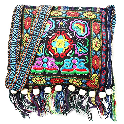 Dubute Damen Retro kleine Größe Leinen Umhängetasche Hippie Boho Crossbody Handtasche, blau, One size von Dubute