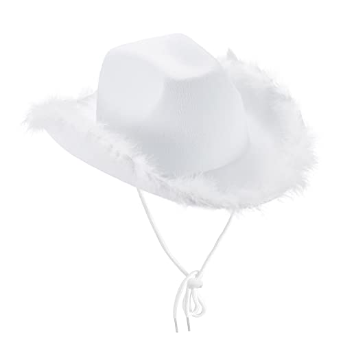 Dubute Damen Tiara Cowgirl Hut Western Party Hut Zubehör Disco Kostüm Cowboy Hut, White-C, Einheitsgröße von Dubute