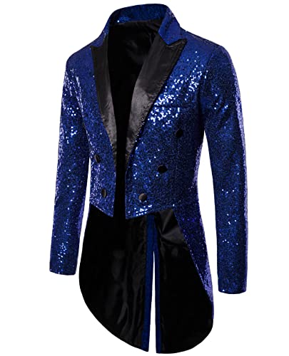 Dubute Smokingjacke Herren Schwalbenschwanz Glänzende Pailletten Blazer Anzug Jacke Slim Fit Party Magic Show Frack Cosplay Kleid Blazer Mäntel, dunkelblau, 52 von Dubute