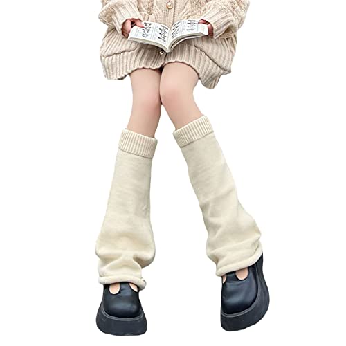 Japanische Lolita Beinstulpen für Damen, Teenager, Mädchen, Gothic-Strick, lange Socken, Kawaii-Häkelbeinwärmer, beige, One size von Dubute