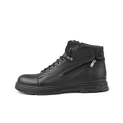 Ankle Boots aus echtem Leder mit Schnürung und Gummisohle für Herren, Stiefel mit Reißverschluss (Schwarz, eu_footwear_size_system, adult, men, numeric, medium, numeric_44) von Ducavelli