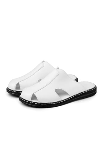 Ducavelli Stan Herren-Hausschuhe aus echtem Leder, Hausschuhe aus echtem Leder, Hausschuhe mit orthopädischer Sohle, Hausschuhe aus leichtem Leder (Weiss, Numeric_42) von Ducavelli