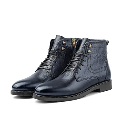 Rico Herren-Lammfellstiefel mit Schnürung und Gummisohle aus echtem Leder, Lammfellstiefel (Navy blau, eu_footwear_size_system, adult, men, numeric, medium, numeric_44) von Ducavelli