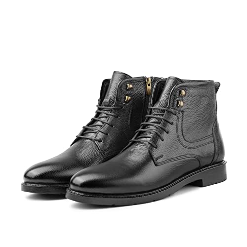 Rico Herren-Lammfellstiefel mit Schnürung und Gummisohle aus echtem Leder, Lammfellstiefel (Schwarz, eu_footwear_size_system, adult, men, numeric, medium, numeric_41) von Ducavelli