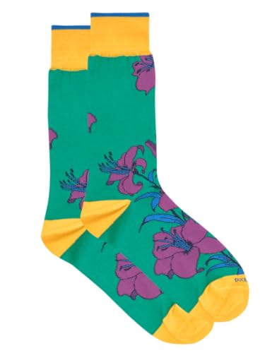 Duchamp Lillie Baumwollsocken mit Blumenmuster, hergestellt in Italien, Grün/Violett/Gelb, 39-42, Mehrfarbiger Strick, M-L von Duchamp