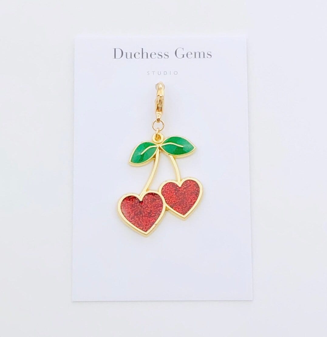 Glitter Cherry Planner Charm, Rot Und Gold Kirschen Herzen Charm von DuchessGemsStudio