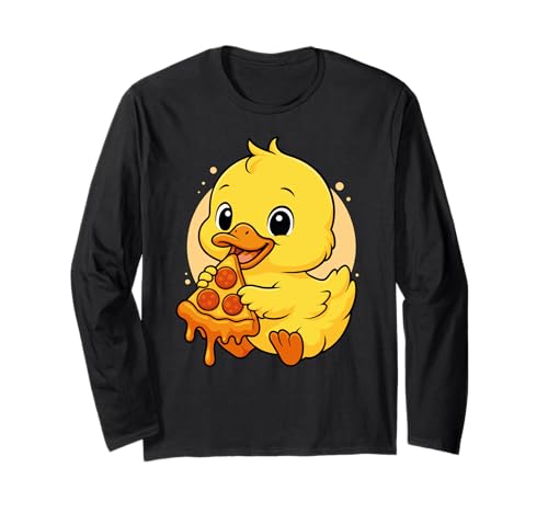Lustige Ente isst Pizza Grafik Jungen Mädchen Entenliebhaber Langarmshirt von Duck Eating Pizza Graphic Design