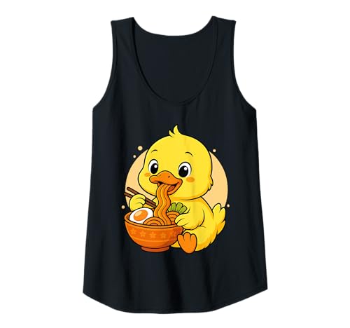 Damen Kawaii Duck Eating Ramen Grafik Japanische Ente Grafik Tank Top von Duck Eating Ramen Funny Japanese Kawaii Design