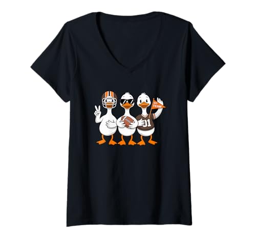 Damen Go Team Ducks Football Cheer Trio T-Shirt mit V-Ausschnitt von Duck Enthusiasts Football Cheer Squad Fun