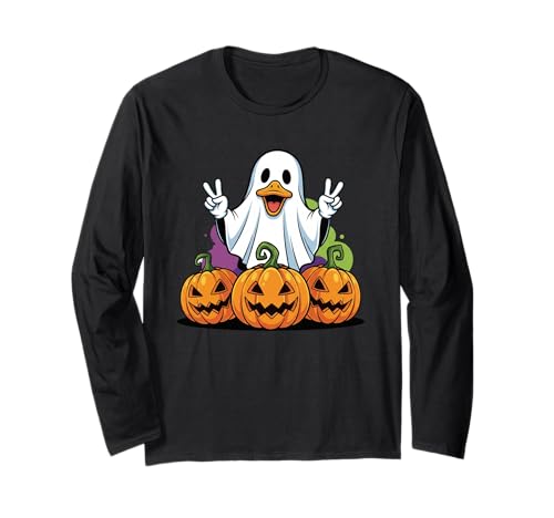 Lustige Ente Geist Kürbis Boo Halloween Kinder Herren Damen Langarmshirt von Duck Lovers Halloween Ghost Pumpkin Outfits