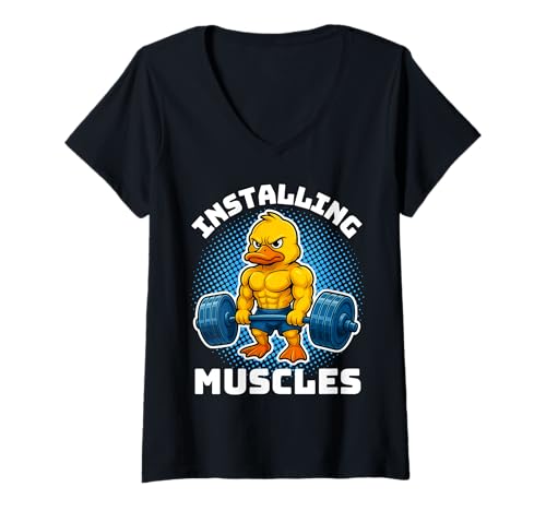 Damen Installing Muscles Duck Gewichtheben Fitness Gym Jungen Herren T-Shirt mit V-Ausschnitt Damen Installing Muscles Duck Gewichtheben Fitness Gym Jungen Herren T-Shirt mit V-Ausschnitt von Duck Weightlifting Gym Fitness Co