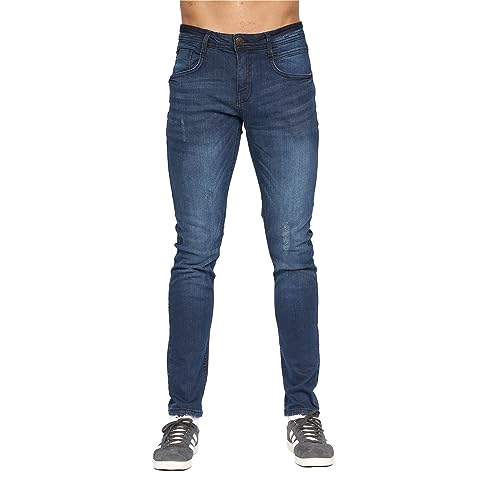 Duck and Cover - Herren-Jeans "Maylead" Everyday Essential Slim Fit Stretch | "TRANFOLD" Ripped Faded Abraised Effect Cotton Rich Straight Jeans - W30-W40 L30-L34, Tranfold / Dark Wash, 36W / 32L von Duck and Cover