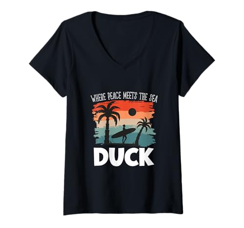 Damen Friede am Meer - Duck T-Shirt mit V-Ausschnitt von Duck in North Carolina Designs