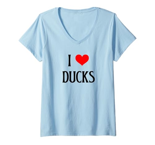 Damen Ich Liebe Enten I Heart Ducks Wasservogelliebhaber Vogelbeobachter T-Shirt mit V-Ausschnitt von Duck lover I Love Ducks Waterfowl lover Apparel