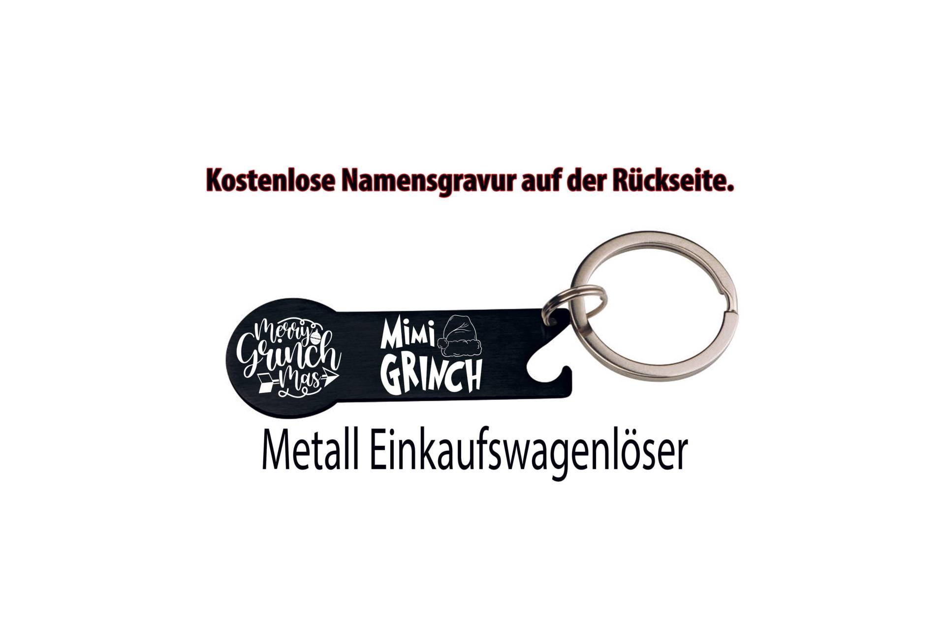Einkaufswagenlöser "Merry Grinch Mas" - Kostenlose Gravur Des Namens Personalisierter Metall-Einkaufswagenlöser Schwarz von DuckPrintHamburg