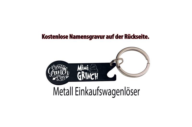 Einkaufswagenlöser "Merry Grinch Mas" - Kostenlose Gravur Des Namens Personalisierter Metall-Einkaufswagenlöser Schwarz von DuckPrintHamburg