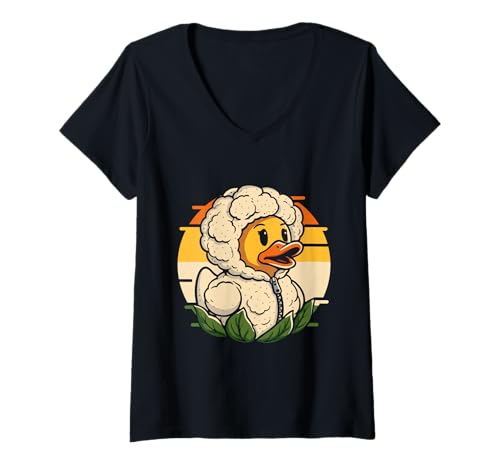 Damen Blumenkohl-Ente Vegan Vegetarisch Veggie T-Shirt mit V-Ausschnitt Damen Blumenkohl-Ente Vegan Vegetarisch Veggie T-Shirt mit V-Ausschnitt von Duckling Cauliflowers