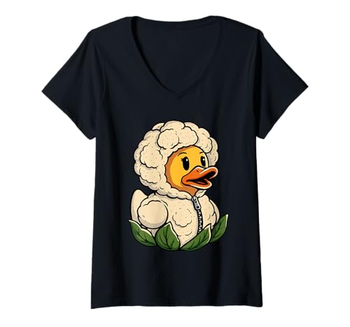 Damen Blumenkohl Ente Veggie Vegan Vegetarisch T-Shirt mit V-Ausschnitt Damen Blumenkohl Ente Veggie Vegan Vegetarisch T-Shirt mit V-Ausschnitt von Duckling Cauliflowers