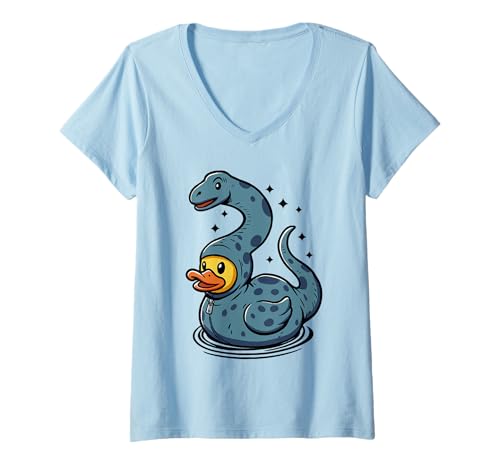Damen Brontosaurus Ente Dinosaurier Brachiosaurus T-Shirt mit V-Ausschnitt Damen Brontosaurus Ente Dinosaurier Brachiosaurus T-Shirt mit V-Ausschnitt von Duckling Jurassic Cretaceous Dino