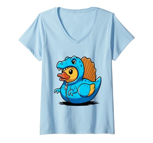 Damen Spinosaurus Ente Dinosaurier T-Shirt mit V-Ausschnitt Damen Spinosaurus Ente Dinosaurier T-Shirt mit V-Ausschnitt von Duckling Jurassic Cretaceous Dino