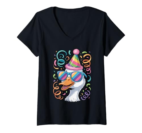 Damen Ente Sonnenbrille Geburtstag Party T-Shirt mit V-Ausschnitt Damen Ente Sonnenbrille Geburtstag Party T-Shirt mit V-Ausschnitt von Ducks Duck Lover Gifts