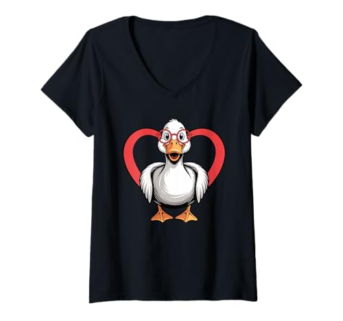 Damen Herz Ente Brille Enten T-Shirt mit V-Ausschnitt Damen Herz Ente Brille Enten T-Shirt mit V-Ausschnitt von Ducks Duck Lover Gifts