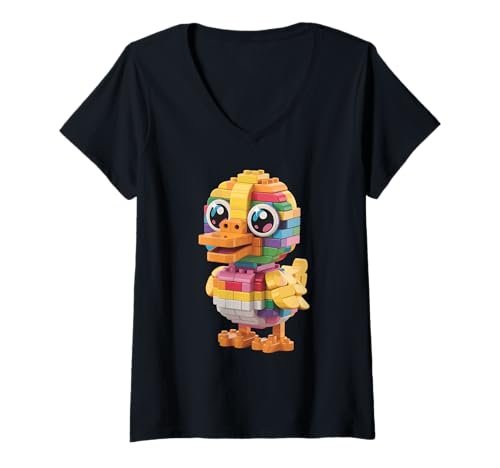 Damen Spielzeug Bausteine Ente Enten T-Shirt mit V-Ausschnitt von Ducks Duck Lover Gifts