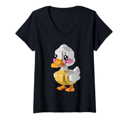 Damen Spielzeug Bausteine Ente Enten T-Shirt mit V-Ausschnitt von Ducks Duck Lover Gifts