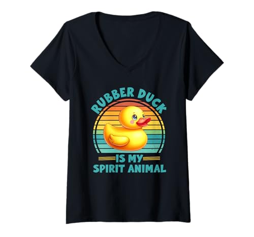 Damen Lustige Gummiente Geist Tier Entenliebhaber T-Shirt mit V-Ausschnitt Damen Lustige Gummiente Geist Tier Entenliebhaber T-Shirt mit V-Ausschnitt von Ducks Quack Me Up Style Wear