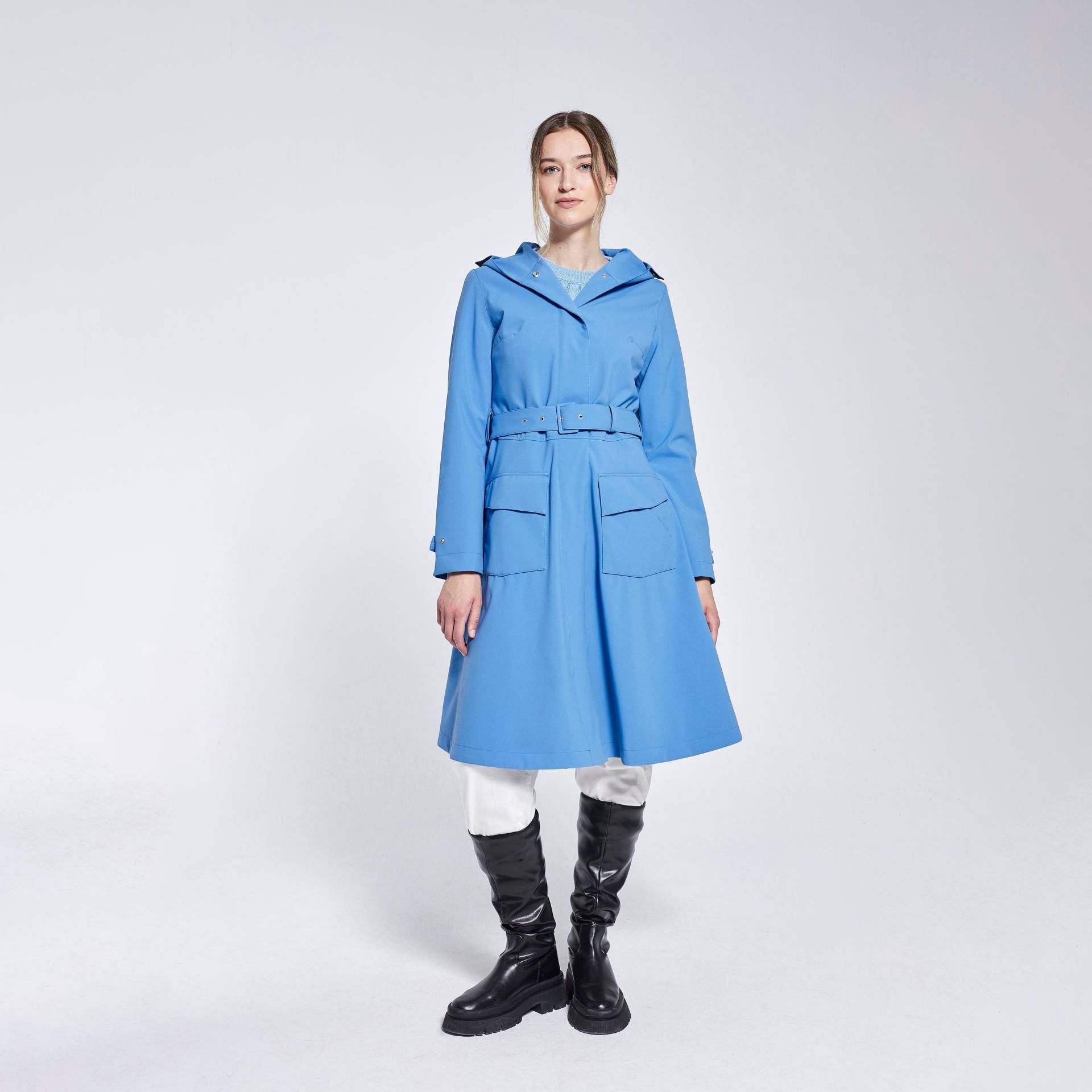 Damen Flare Regenmantel, Regenjacke in Blau - Recyceltes Material von DucktailRainwear