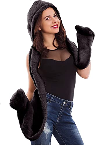 Ducomi GeekChic - Warmer Thermo-Fleecehandschuh Hut Schal für den Winter - Trendy 3 in 1 Set - Geschenkidee für Frau und Mädchen zu Weihnachten(Black) von Ducomi