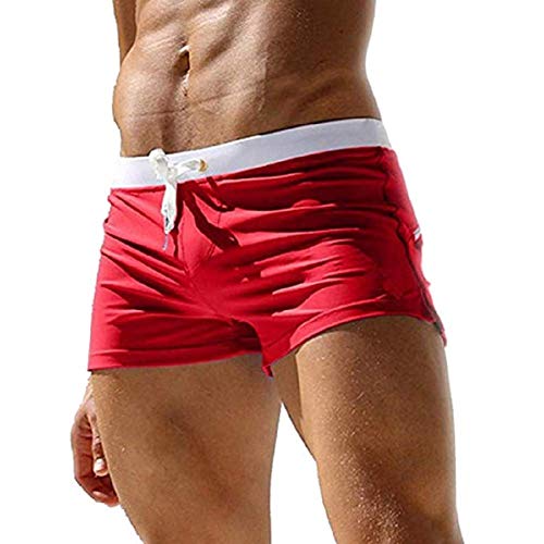 Ducomi Joe Herren Badehose Strand – Poolshorts mit Gesäßtasche und Innenfutter - Elastische, eng Anliegende Shorts - Schnelltrocknend für Schwimmen, Beachvolleyball, Strand (Red, S) von Ducomi