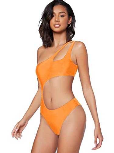 Ducomi Joy Ganzkörper-Badeanzug für Damen – Einteilige Badeanzüge - Einteiliger Bikini mit Cut-Out in der Taille, Gepolsterter Push-up-Oberteil und Brasiliana-Slip (Orange, L) von Ducomi