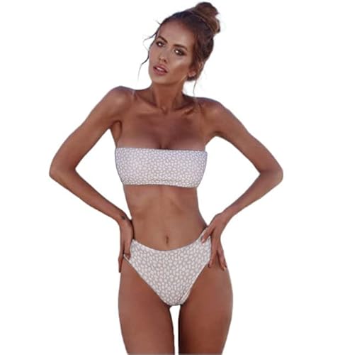 Ducomi Kim Bikini-Set für Damen - Zweiteiliger Badeanzug mit Push-Up-Bandeau-Top und Hochgeschnittenem Brasilianischem Tanga - Sexy Strand-Bikini, Modischer Sommer (Punkte, M) von Ducomi