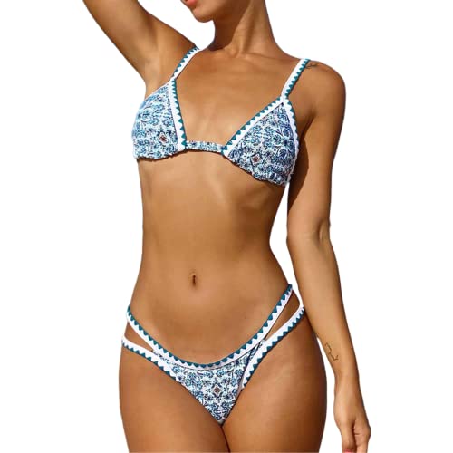 Ducomi Sol Damen-Bademode mit Zwei Teilen – Bikini mit Herausnehmbaren Dreieck-Cups und hoch Tailliertem Ausschnitt-Slip - Lebhafte Maioliche und Sizilianische Blumenmuster (Mondello, L) von Ducomi