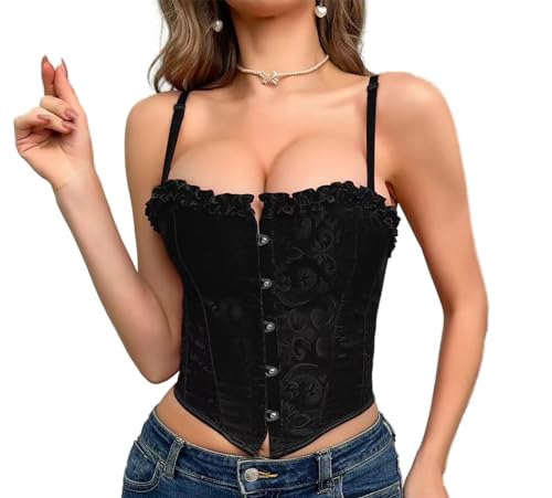 DudWocy Korsett-Oberteile für Damen – Sexy Bustier, Vintage-Spaghettiträger, offener Rücken, ohne Knochen, Korsett, Ausgehen, Party, bauchfreies Top von DudWocy