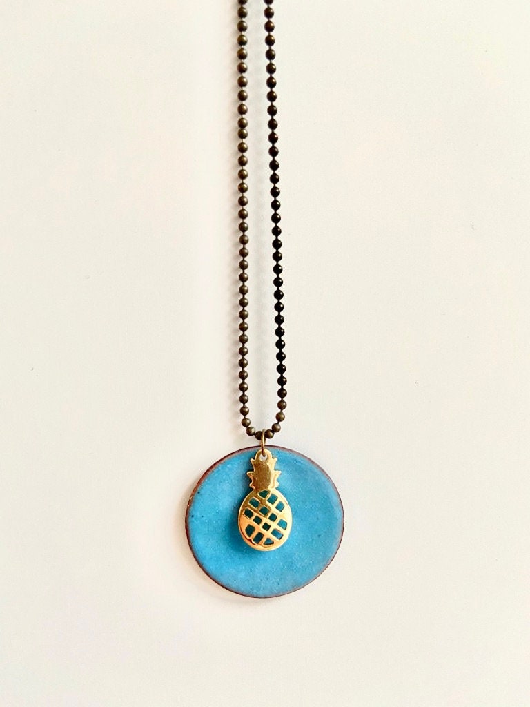 Blaue Emaille Kette Kugelkette Mit Ananas von Dudetita