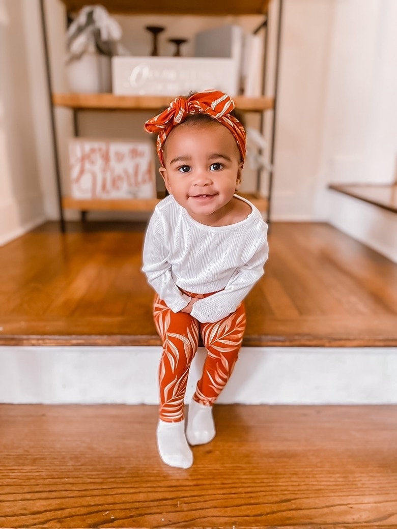 Burnt Orange Pampas Blätter Leggings Und/Oder Top Knot Stirnband Set, Frühchen Mädchen Kleidung, Neugeborene Coming Home Outfit, Süße Kleinkind Hose von DudisDesign