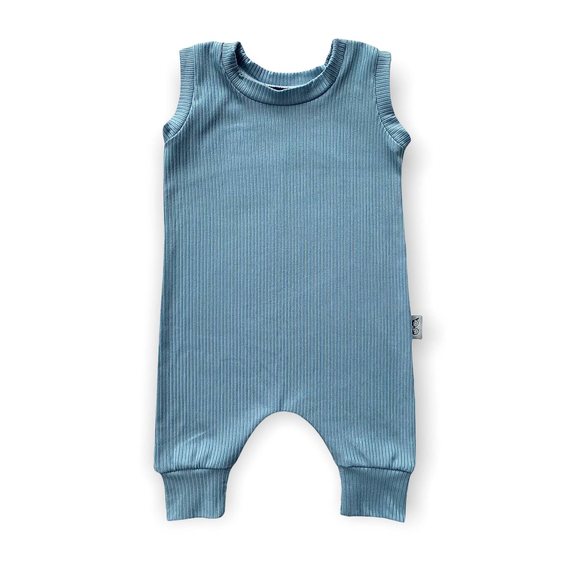 Chambray Rib Harems, Baby Kleidung, Strampler, Mädchen Junge Unisex Jumpsuit, Sommer Onepiece, Jeans Blau von DudisDesign